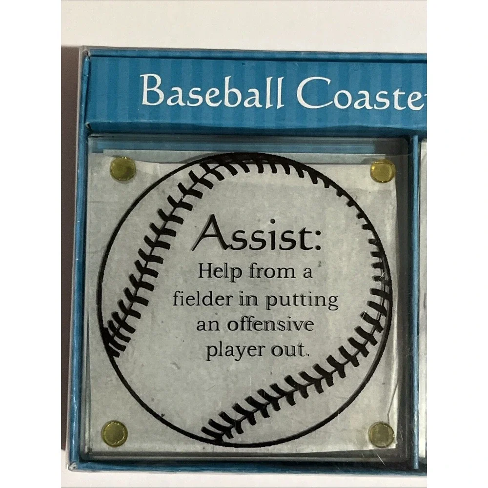 Triangle Inc Vintage Baseball Tempered Glass Coasters - Set of 6 Never Used‎